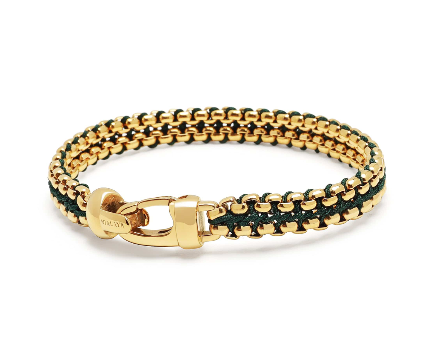 Green Woven Box Chain Bracelet in Gold