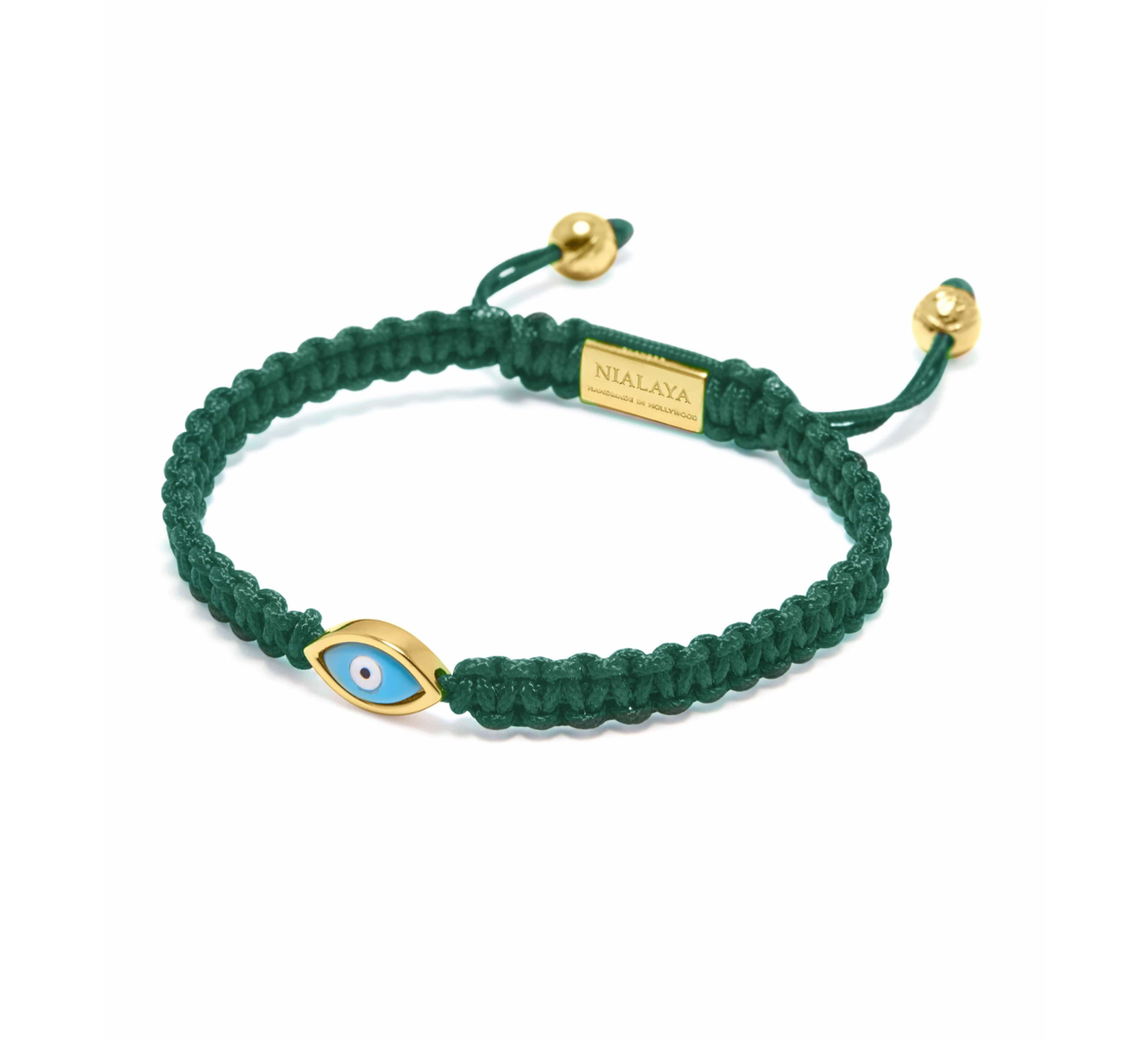 Men's Dark Green String Bracelet with Gold Evil Eye