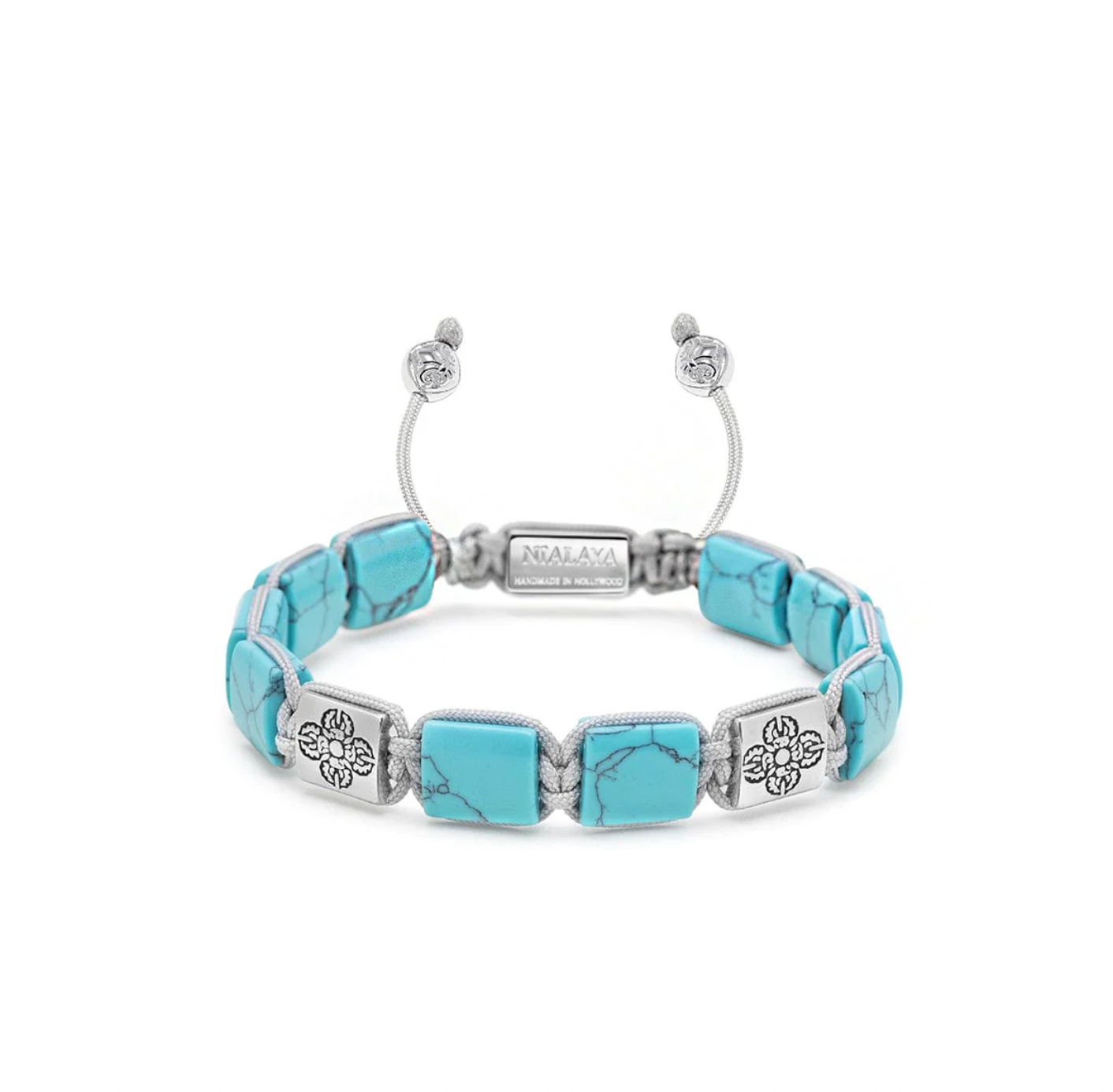 Turquoise and silver drove flatbead bracelet