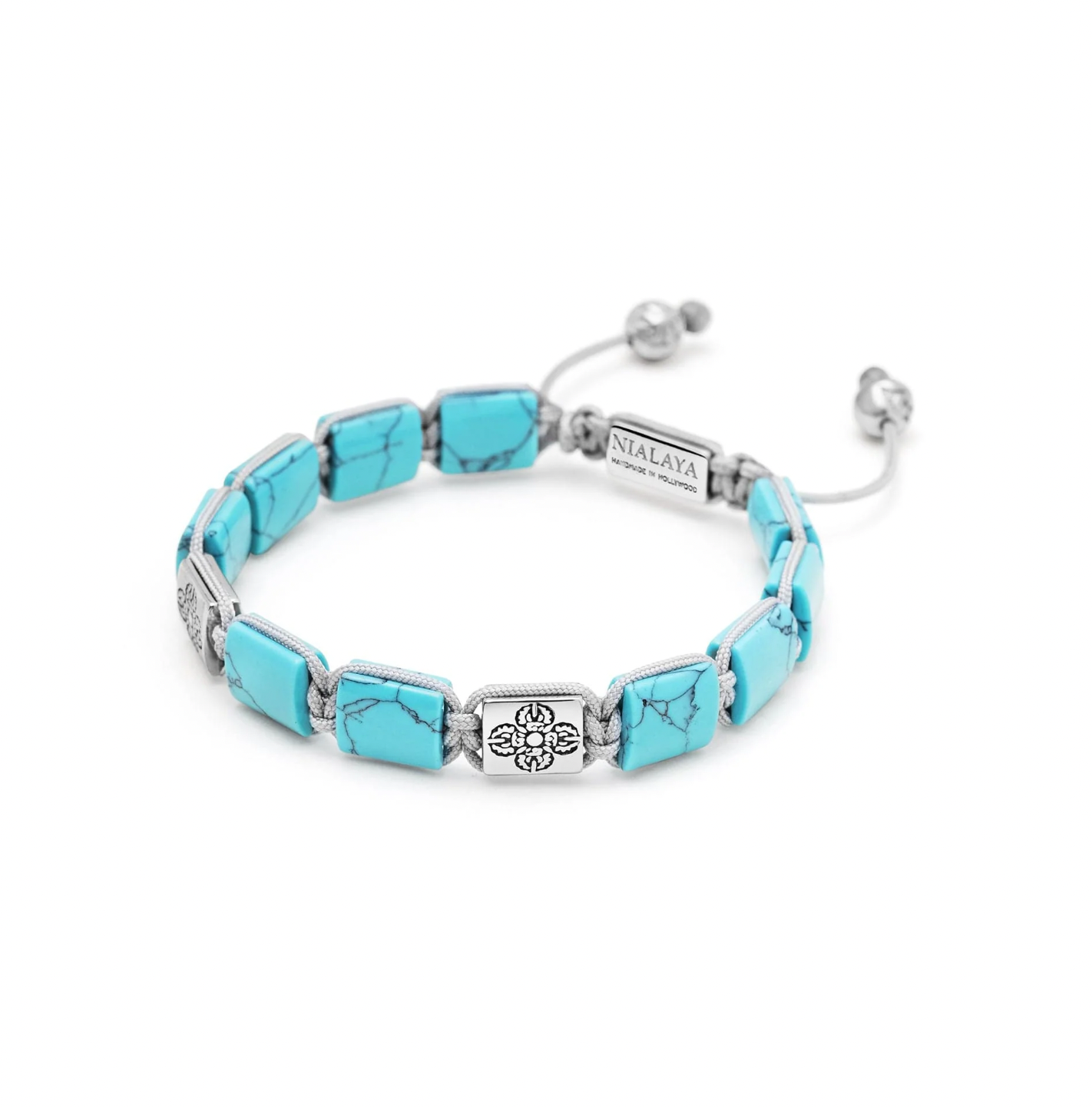 Turquoise and silver drove flatbead bracelet