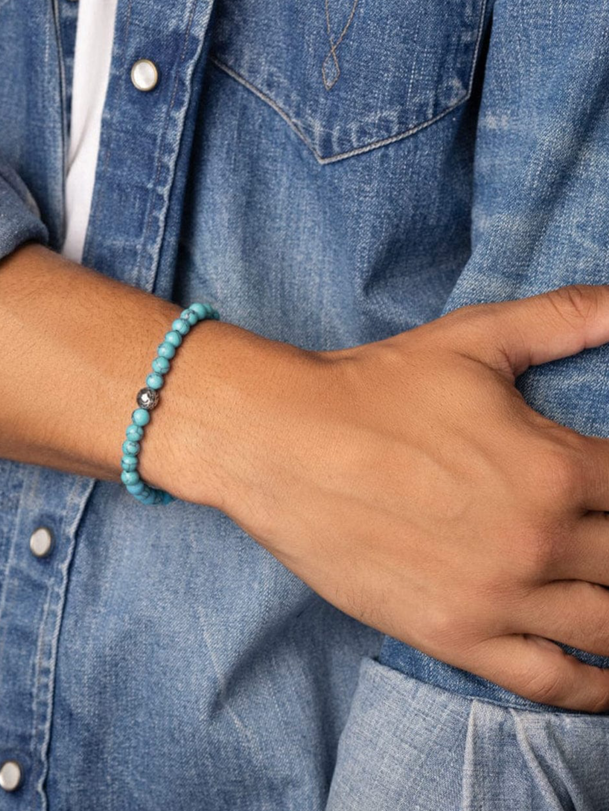 Men's Wristband with Turquoise and Silver