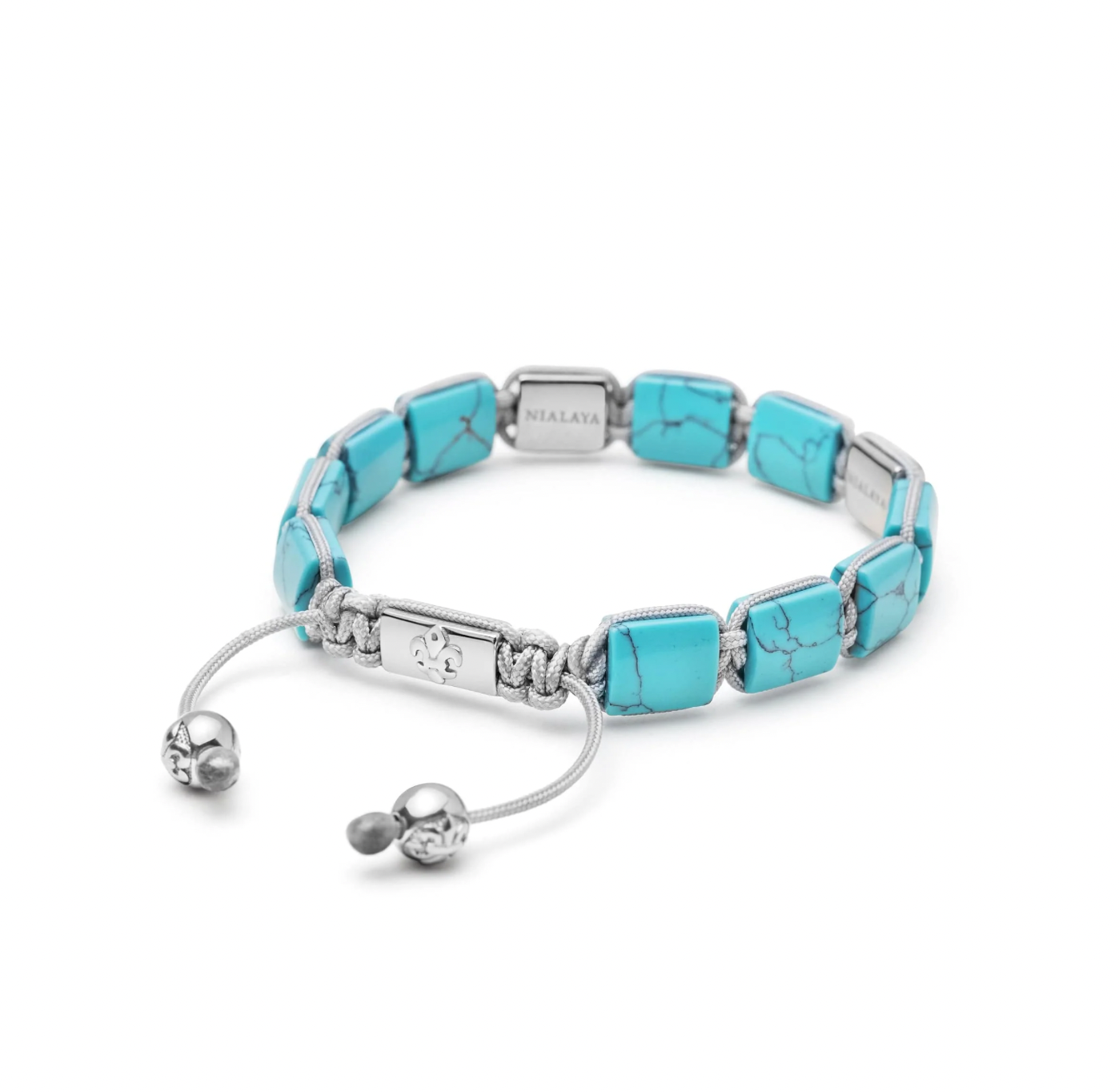 Turquoise and silver drove flatbead bracelet