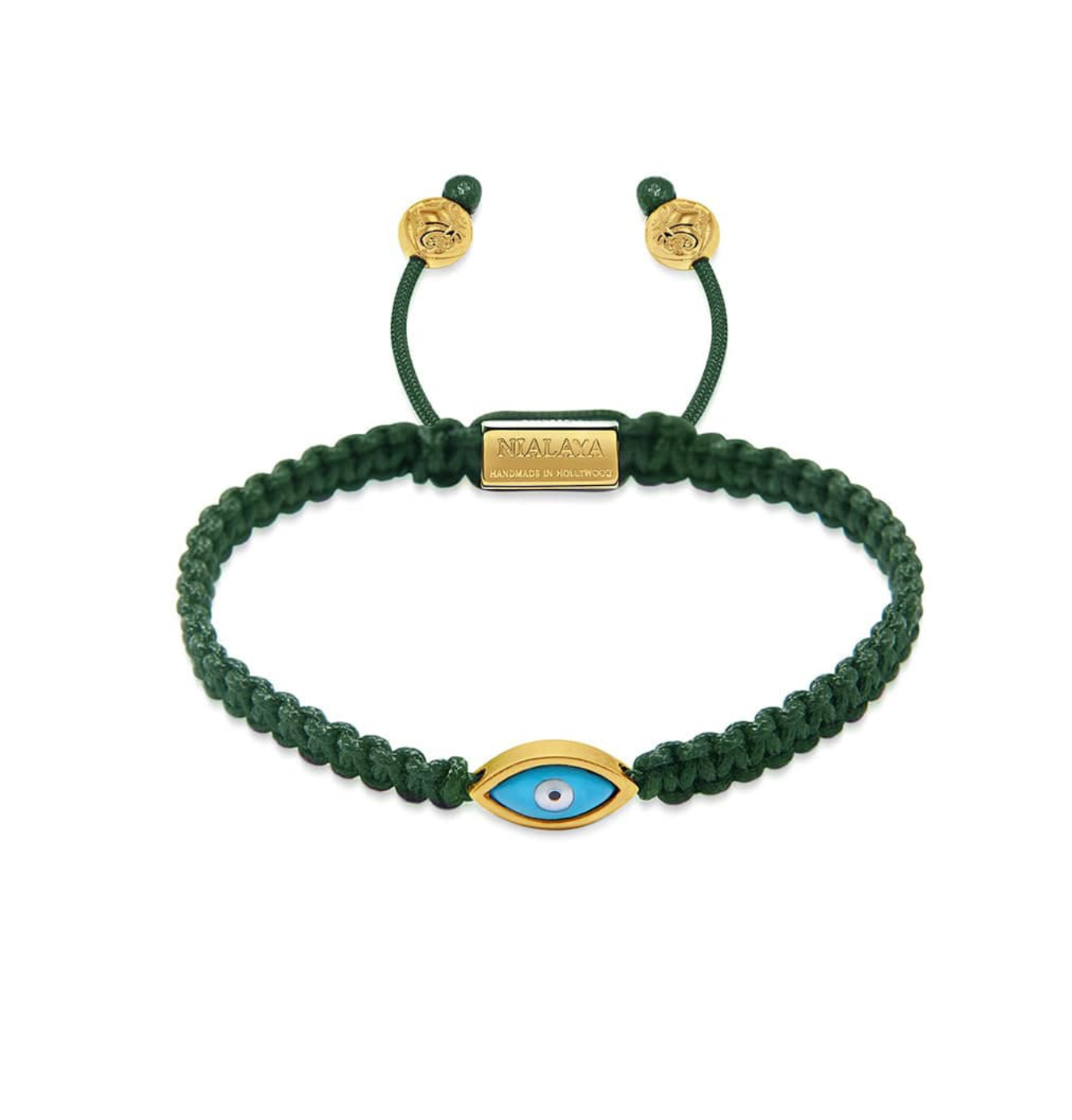 Men's Dark Green String Bracelet with Gold Evil Eye