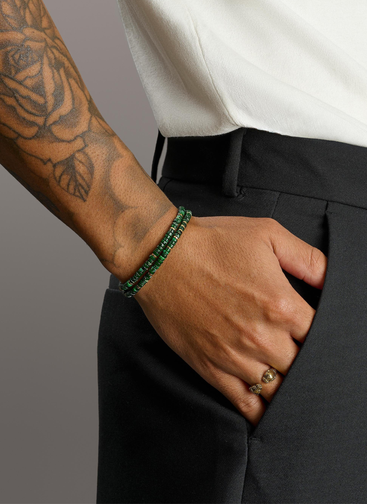 Dark Green Malachite Heishi Wrap Bracelet